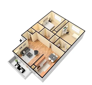Grand Terrace Apartments | Two Bedrooms Two Bathrooms 2X2 Floor Plan Glendora CA 91740 | Grand Terrace Apartments